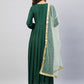 InWeave Women's Green Solid Long Kurta With Mint Green Net Dupatta - Swadesiicart