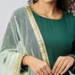 InWeave Women's Green Solid Long Kurta With Mint Green Net Dupatta - Swadesiicart