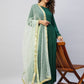 InWeave Women's Green Solid Long Kurta With Mint Green Net Dupatta - Swadesiicart