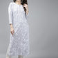 ADA Women Grey & White Floral Chikankari Cotton Handloom Kurta | Swadesiicart