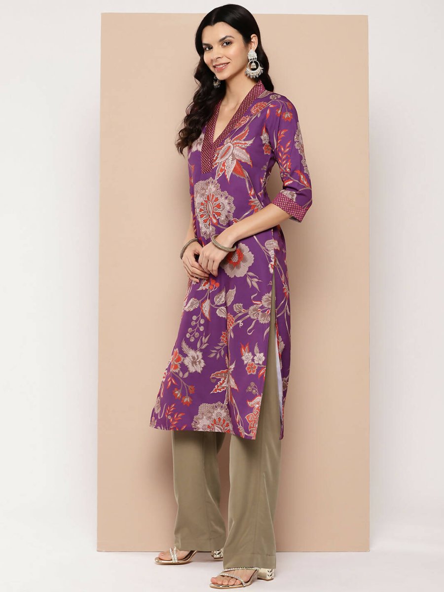 Ahalyaa Women's Traditional wear Kurta - Purple | Swadesiicart