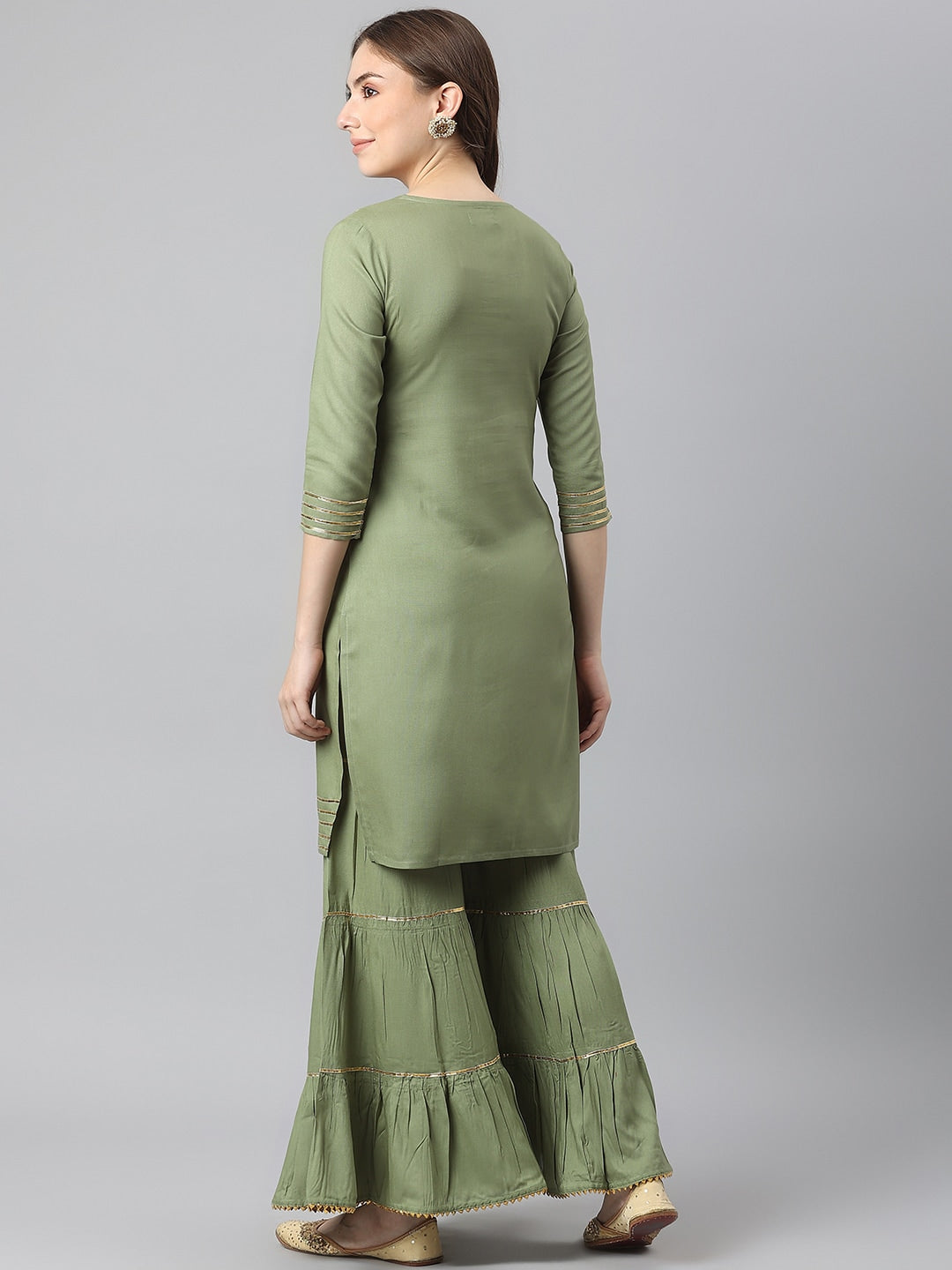 Kalini Women Green Yoke Design Gotta Patti Kurta with Sharara | Swadesiicart