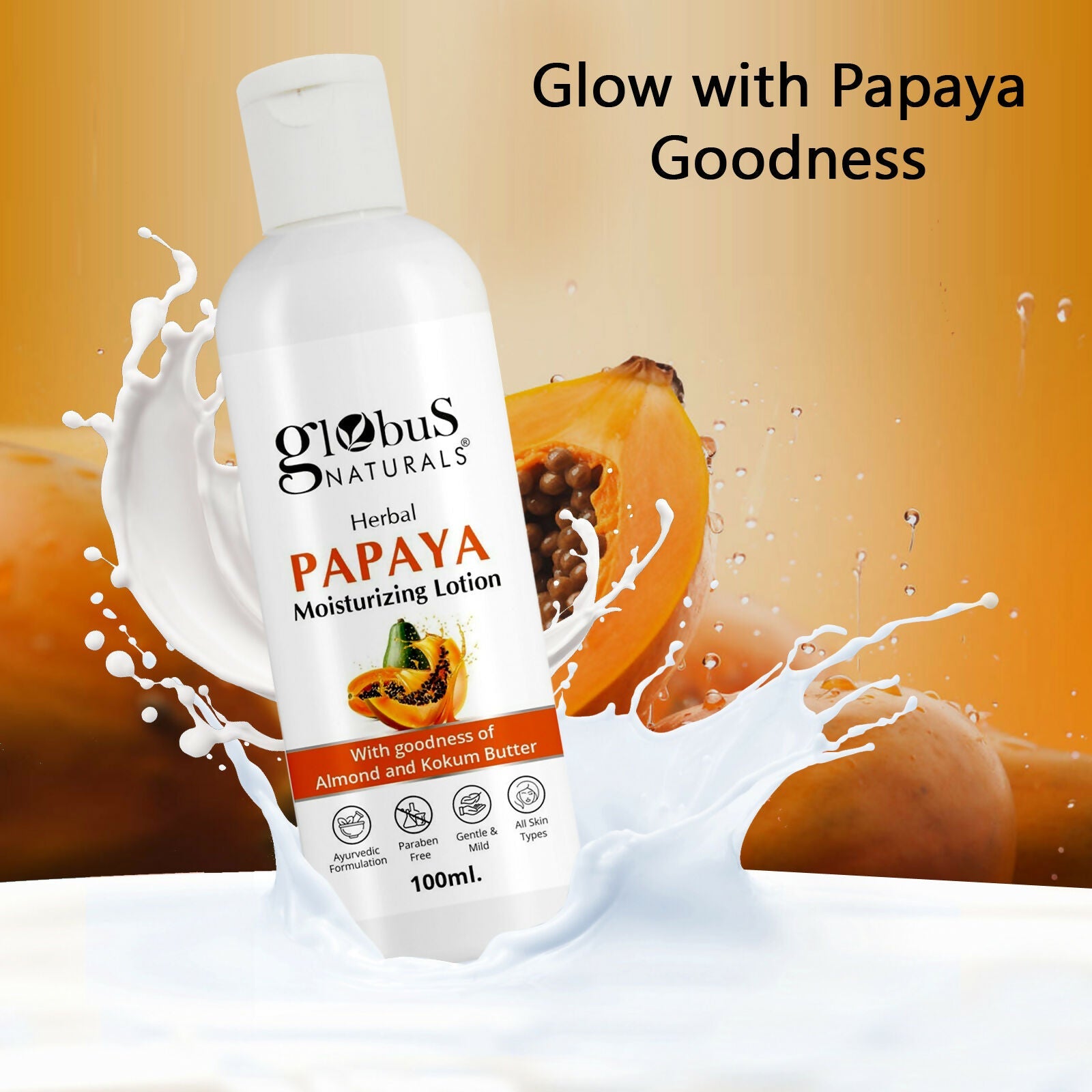 Globus Naturals Herbal Papaya Moisturizing Body Lotion For Nourishment, Glowing & Youthful Skin, All Skin Types | Swadesiicart