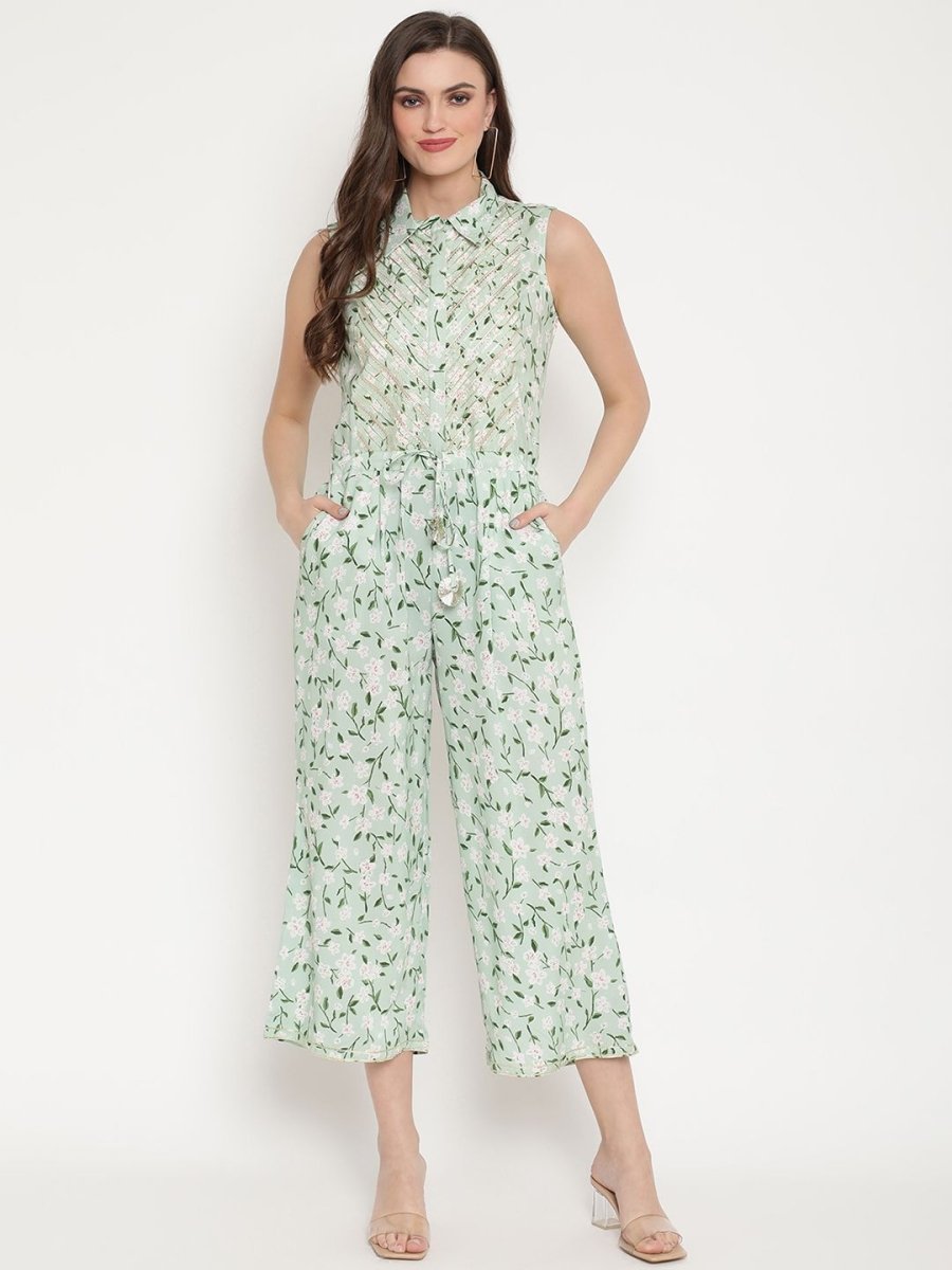 Ahalyaa Womens Mint Rayon Printed Jumpsuit | Swadesiicart