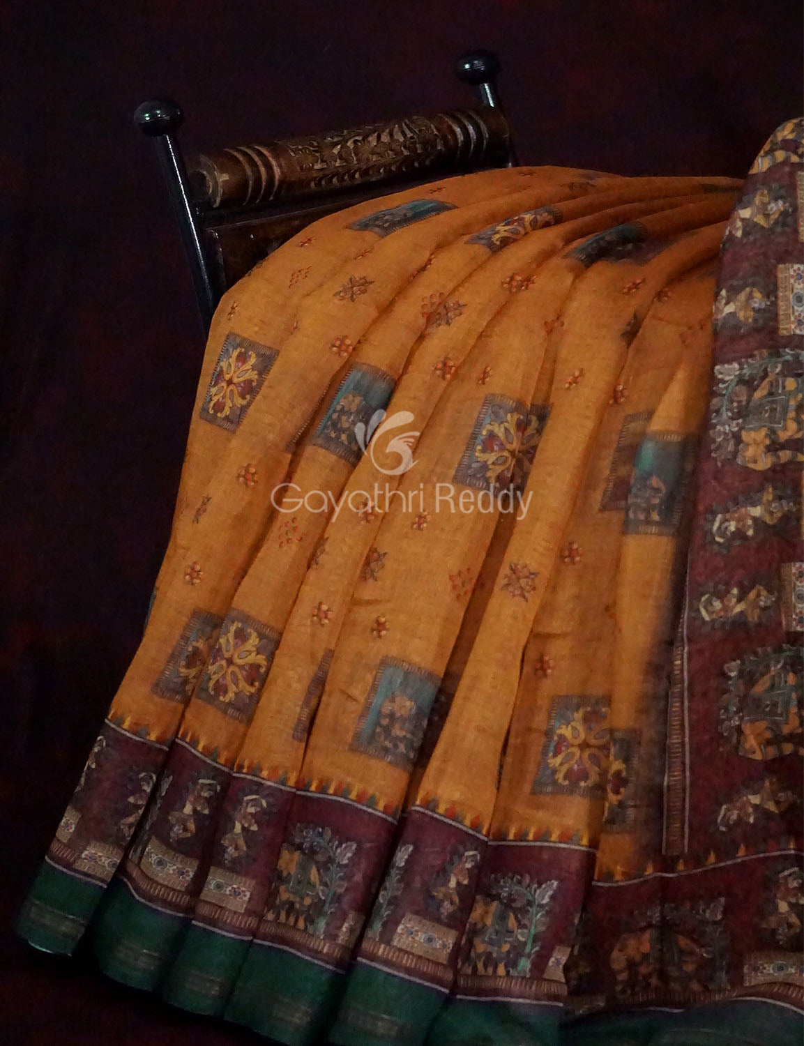 Orange Colour With Print Design Semi Chanderi Saree By Gayathri Reddy Designer Studio | Swadesiicart