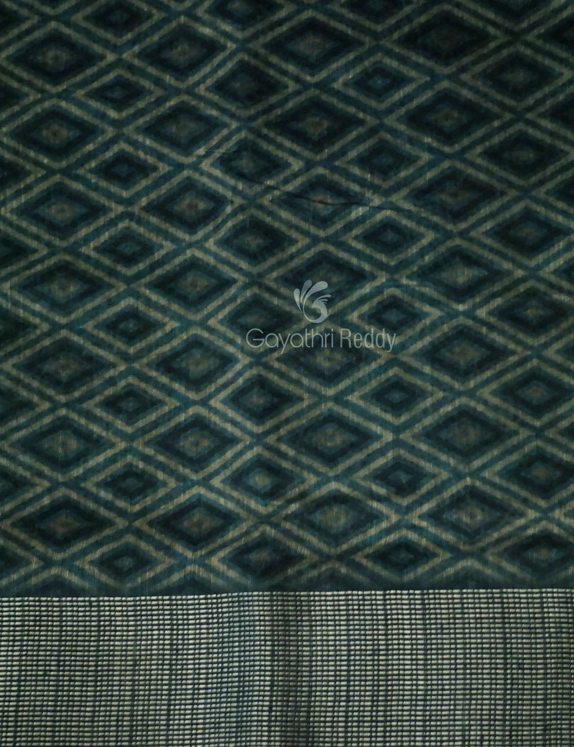 Grey Mixed Indigo Blue Colour Block Print Semi Chanderi Saree By Gayathri Reddy Designer Studio | Swadesiicart