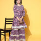All About You Women Purple Floral Printed Regular Gotta Patti Pure Cotton Kurta with Sharara