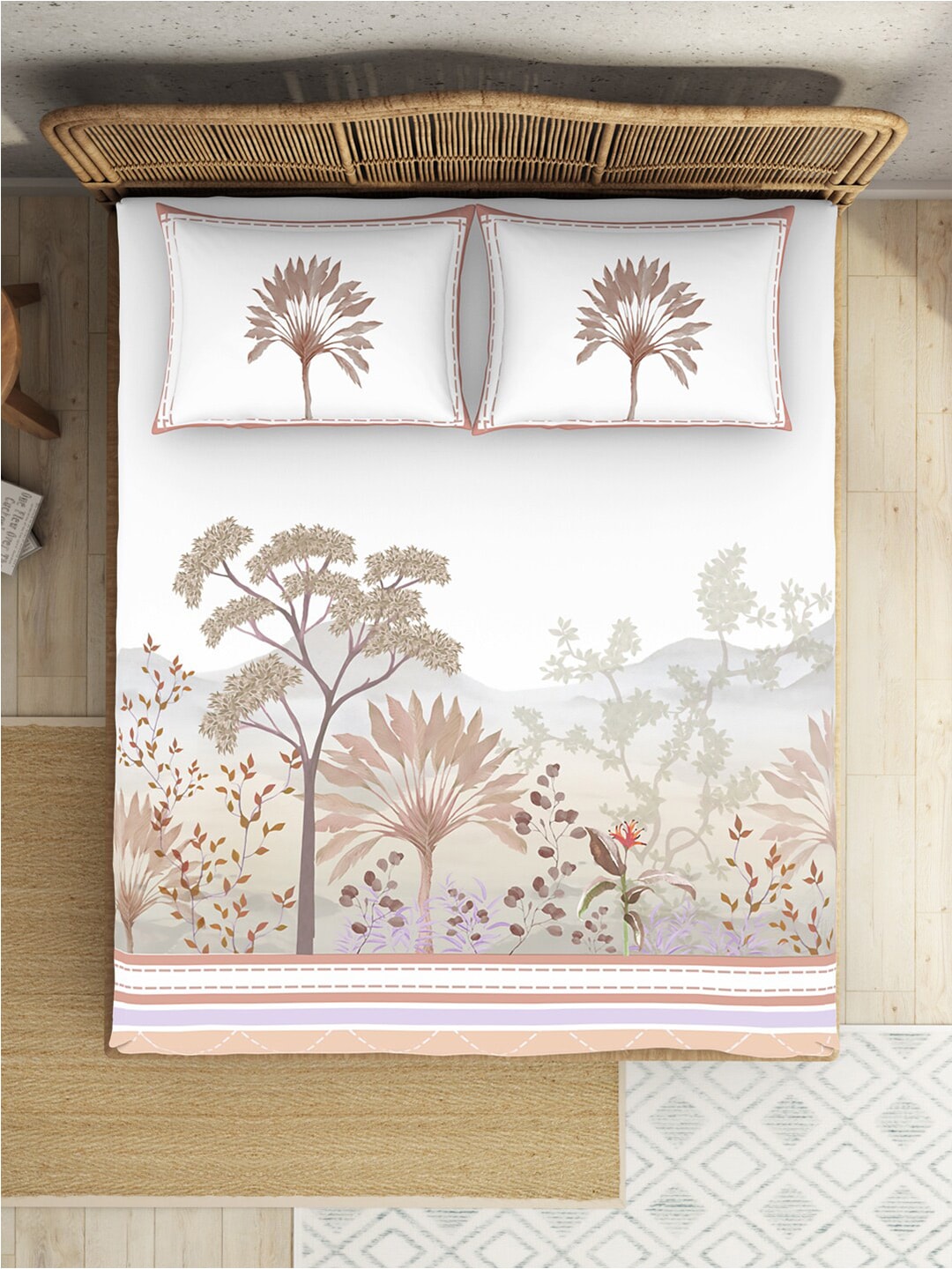 SPACES Kalakari Haath White Ethnic Motifs Cotton 210 TC King Bedsheet & 2 Pillow Covers - Swadesiicart