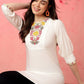 Anouk White Floral Yoke Design Thread Work Straight Kurta - Swadesiicart