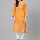ADA Women Mustard Yellow & White Chikankari Embroidered Cotton Sustainable Handloom Kurta with Palazzos | Swadesiicart