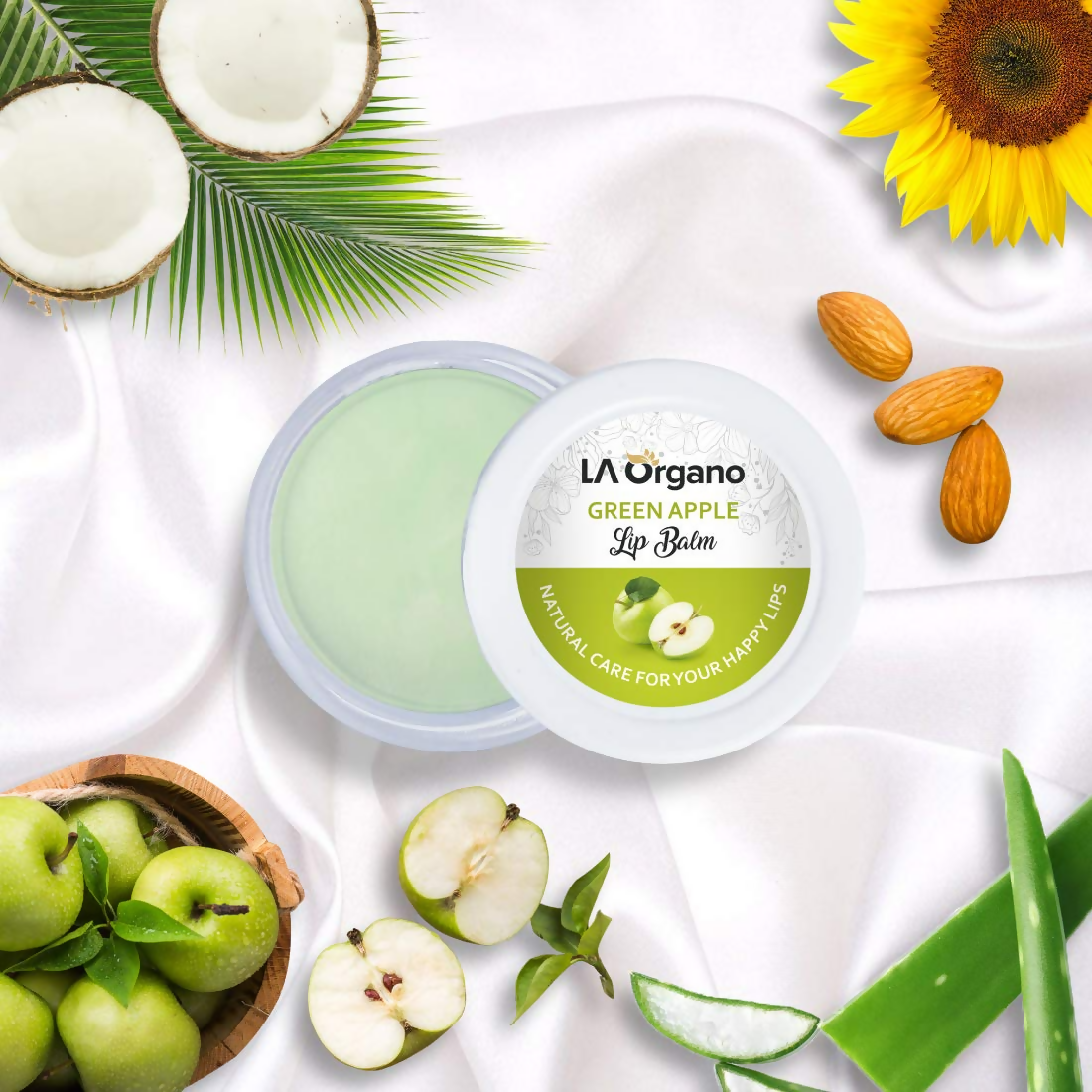 LA Organo Green Apple Lip Balm For Dry Chapped Lips | Swadesiicart