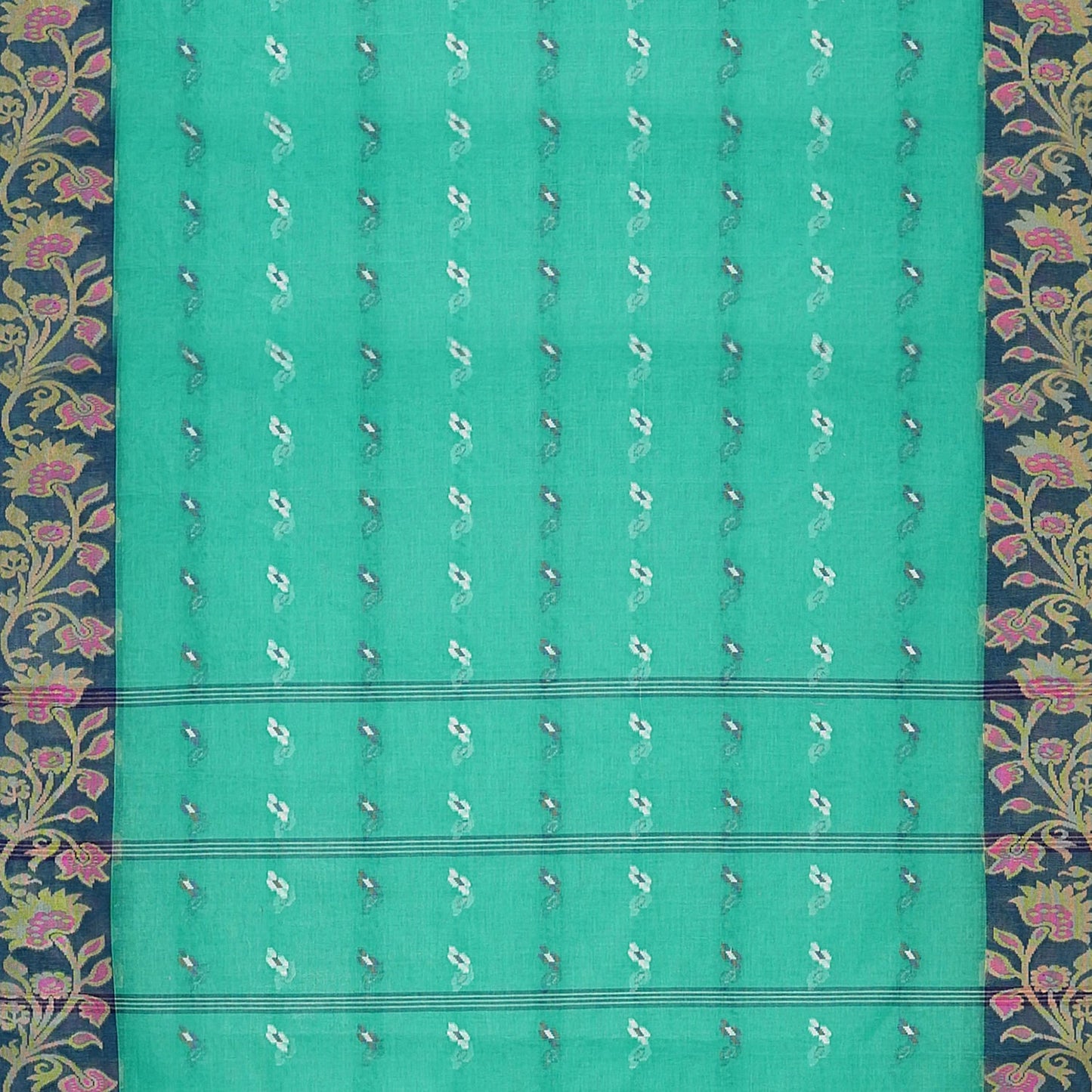 Exclusive Collection 100% Pure Cotton Green Tant Saree With Hand Weaving Work - Swadesiicart