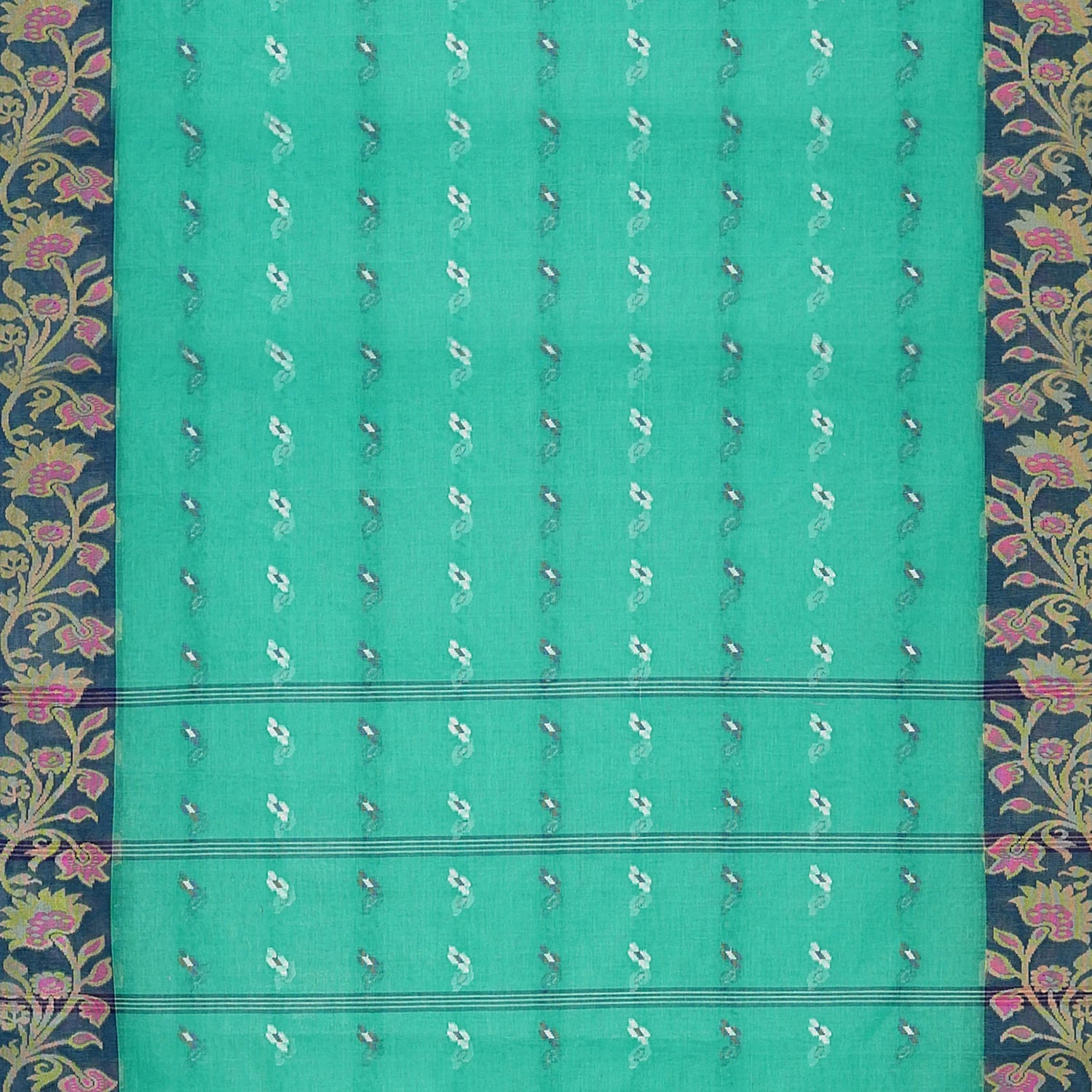 Exclusive Collection 100% Pure Cotton Green Tant Saree With Hand Weaving Work - Swadesiicart