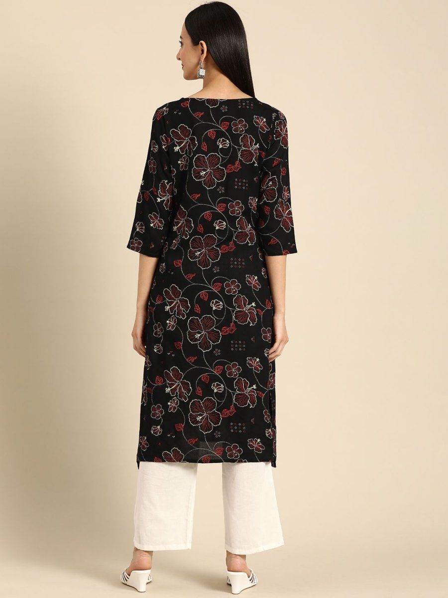 Anouk Women Floral Printed V Neck A-Line Kurta With Lace Detailing - Swadesiicart