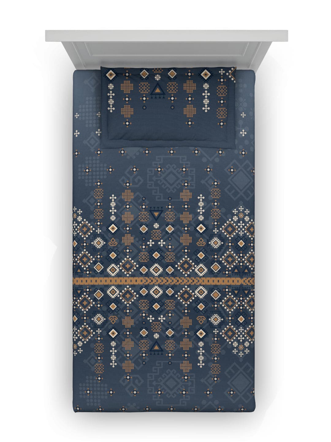 DDecor Blue & Brown Ethnic Motifs Cotton 150 TC Single Bedsheet with 1 Pillow Cover - Swadesiicart