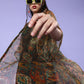 InWeave Black - Multi Print Organza Cape Set - Swadesiicart