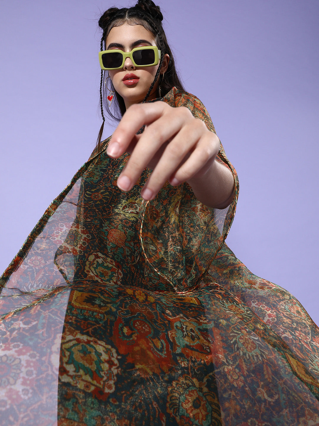 InWeave Multi Color Organza Cape - Swadesiicart
