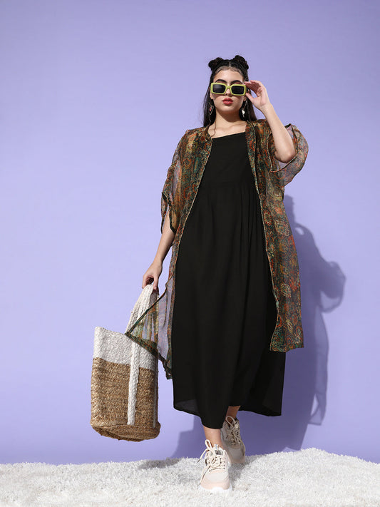 InWeave Multi Color Organza Cape - Swadesiicart