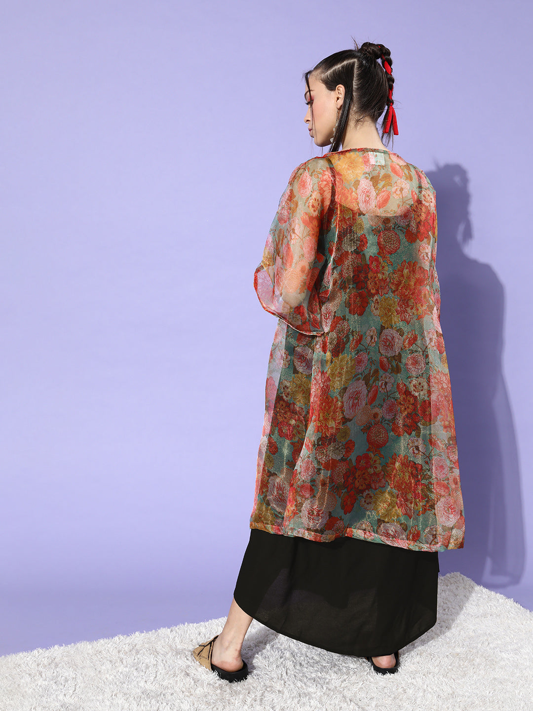 InWeave Black -Orange Organza Cape Set - Swadesiicart