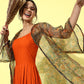 InWeave Orange - Multi Printed Organza Cape Set - Swadesiicart