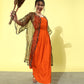 InWeave Orange - Multi Printed Organza Cape Set - Swadesiicart