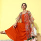 InWeave Orange Floral Printed Organza Cape Set - Swadesiicart