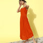 InWeave Orange Floral Printed Organza Cape Set - Swadesiicart