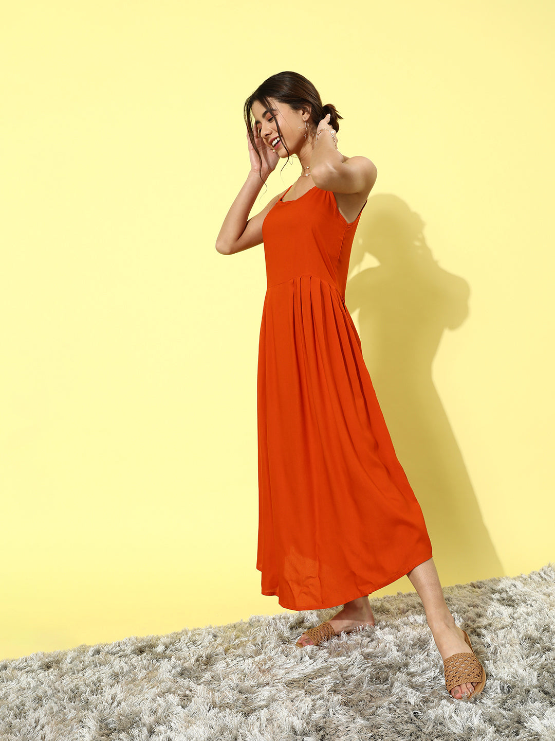 InWeave Orange Floral Printed Organza Cape Set - Swadesiicart