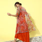 InWeave Orange Floral Printed Organza Cape Set - Swadesiicart