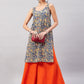 InWeave Women's Blue Kalamkari Straight Kurta Palazzo Set - Swadesiicart