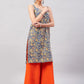 InWeave Women's Blue Kalamkari Straight Kurta Palazzo Set - Swadesiicart
