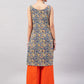 InWeave Women's Blue Kalamkari Straight Kurta Palazzo Set - Swadesiicart