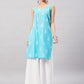 InWeave Women's Sea Blue Print Straight Kurta Palazzo Set - Swadesiicart