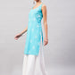 InWeave Women's Sea Blue Print Straight Kurta Palazzo Set - Swadesiicart
