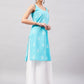 InWeave Women's Sea Blue Print Straight Kurta Palazzo Set - Swadesiicart