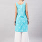 InWeave Women's Sea Blue Print Straight Kurta Palazzo Set - Swadesiicart