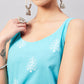 InWeave Women's Sea Blue Print Straight Kurta Palazzo Set - Swadesiicart