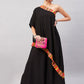 InWeave Women's Black Multi Striped One Shoulder Kurta Set - Swadesiicart