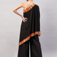 InWeave Women's Black Multi Striped One Shoulder Kurta Set - Swadesiicart