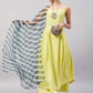 InWeave Women's Summer Yellow R Strappy Kurta Set With Green Leh Dupatta - Swadesiicart