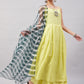 InWeave Women's Summer Yellow R Strappy Kurta Set With Green Leh Dupatta - Swadesiicart