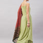 InWeave Women's Light Green R Strappy Set W Green Red Print Cotton Dupatta - Swadesiicart