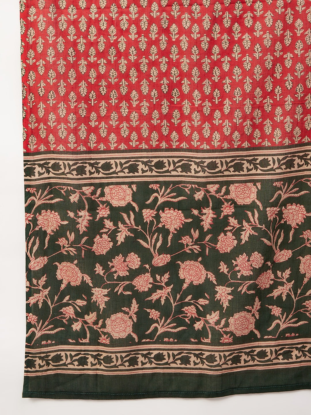 InWeave Women's Light Green R Strappy Set W Green Red Print Cotton Dupatta - Swadesiicart