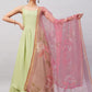 InWeave Women's Light Green R Strappy Set W Pink Print Organza Dupatta - Swadesiicart
