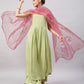 InWeave Women's Light Green R Strappy Set W Pink Print Organza Dupatta - Swadesiicart