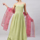 InWeave Women's Light Green R Strappy Set W Pink Print Organza Dupatta - Swadesiicart