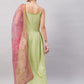 InWeave Women's Light Green R Strappy Set W Pink Print Organza Dupatta - Swadesiicart