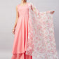 InWeave Women's Light Pink Sleeveless Kurta Set W White Peach Organza Dupatta - Swadesiicart