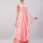 InWeave Women's Light Pink Sleeveless Kurta Set W White Peach Organza Dupatta - Swadesiicart
