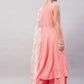 InWeave Women's Light Pink Sleeveless Kurta Set W White Peach Organza Dupatta - Swadesiicart